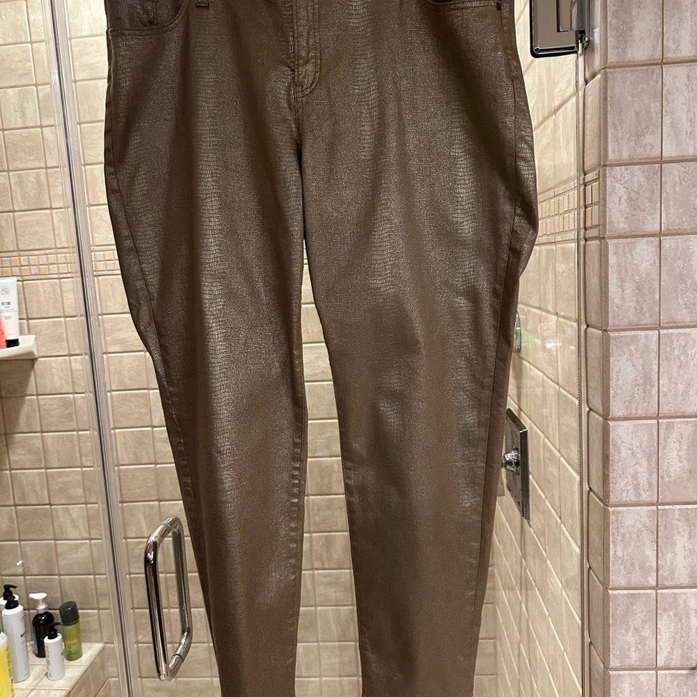 Chico's Gold Coated Textured Jeans, Size 3.5R (Ladies 18)